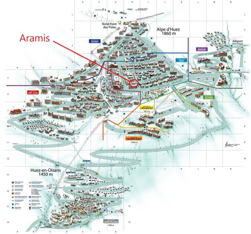 Soggiorno sugli sci Appartamento 2 stanze con cabina per 4 persone (D2) - Résidence Aramis - Alpe d'Huez - Mappa