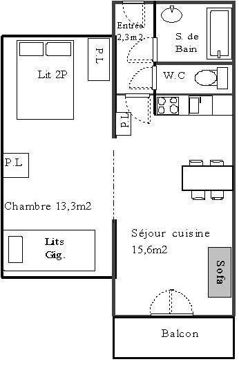 Wynajem na narty Apartament 2 pokojowy 4 osób (621) - La Résidence les Sétives - Aussois - Plan