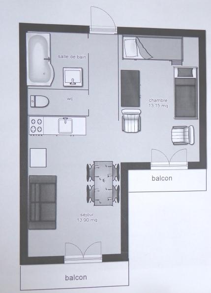 Rent in ski resort Studio cabin 4 people (633) - La Résidence les Sétives - Aussois - Plan