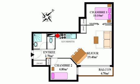 Rent in ski resort 2 room apartment sleeping corner 6 people (334) - Résidence la Combe II - Aussois - Plan