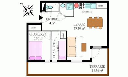 Rent in ski resort 3 room apartment 6 people (301) - Résidence la Combe II - Aussois - Plan