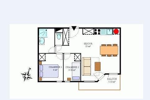 Location au ski Appartement 3 pièces 6 personnes (434) - Résidence la Combe III - Aussois - Plan