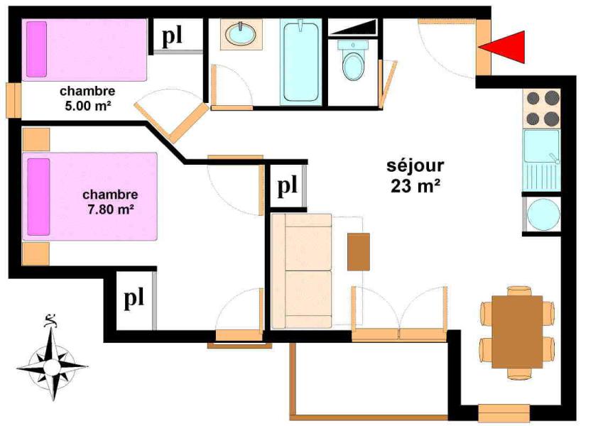 Location au ski Appartement 3 pièces 6 personnes (503) - Résidence la Combe IV - Aussois - Plan