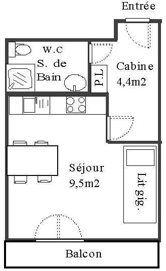 Wynajem na narty Studio 2 osoby (191) - Résidence Les Fleurs - Aussois - Plan