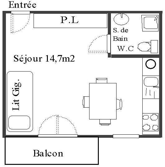 Skiverleih Studio für 2 Personen (196) - Résidence Les Fleurs - Aussois - Plan