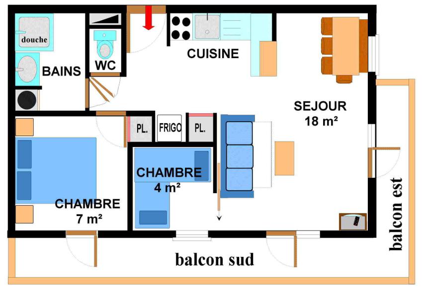 Wynajem na narty Apartament 3 pokojowy 6 osób (014) - Résidence les Sports - Aussois - Plan