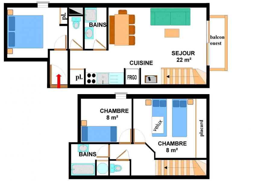 Location au ski Appartement duplex 4 pièces 8 personnes (015) - Résidence les Sports - Aussois - Plan