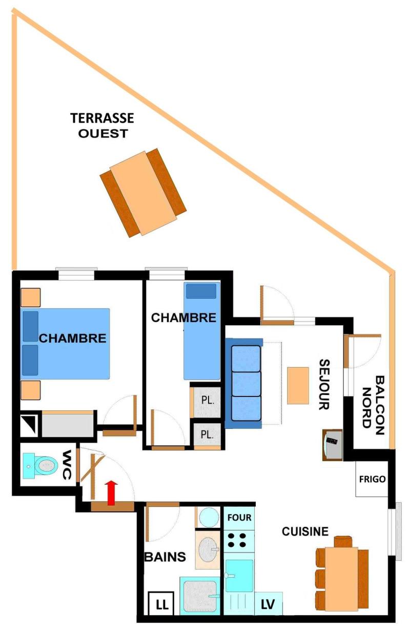 Wynajem na narty Apartament 3 pokojowy 6 osób (007) - Résidence les Sports - Aussois - Plan