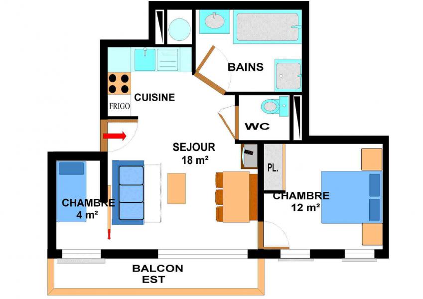 Wynajem na narty Apartament 2 pokojowy z alkową 6 osób (006) - Résidence les Sports - Aussois - Pokój