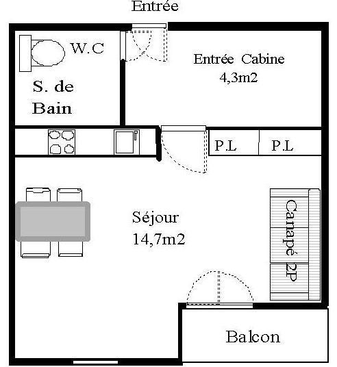 Аренда на лыжном курорте Квартира студия для 2 чел. (STS173) - Résidence St Sébastien 1 - Aussois - план