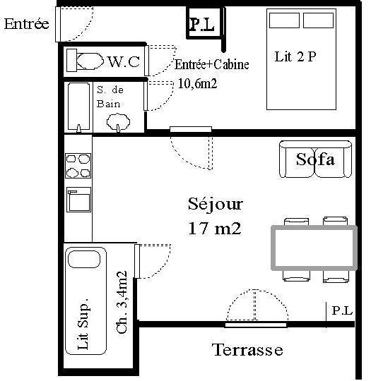 Wynajem na narty Studio kabina 4 osoby (STS144) - Résidence St Sébastien 2 - Aussois - Plan