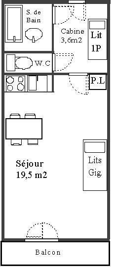 Rent in ski resort Studio sleeping corner 3 people (713) - La Résidence les Sétives - Aussois - Plan