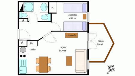 Rent in ski resort 2 room apartment 4 people (220) - Résidence la Combe - Aussois - Plan