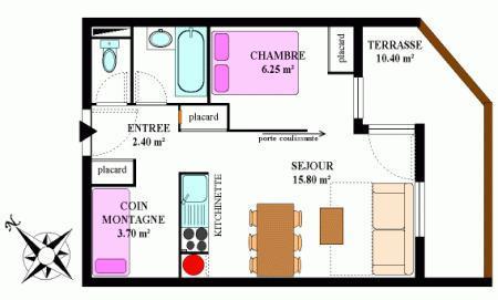 Rent in ski resort 2 room apartment sleeping corner 5 people - Résidence la Combe II - Aussois - Plan