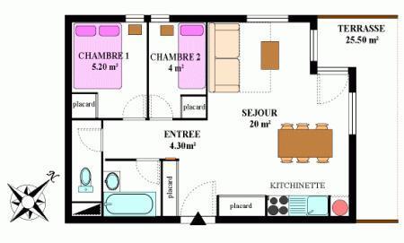 Rent in ski resort 3 room apartment 6 people (314) - Résidence la Combe II - Aussois - Plan