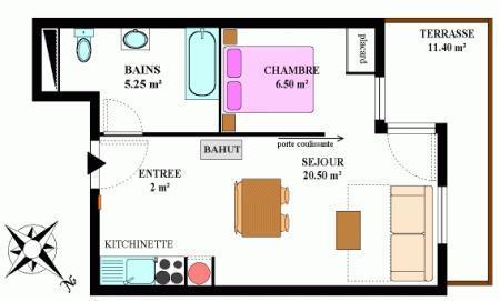 Rent in ski resort 2 room apartment 4 people (312) - Résidence la Combe II - Aussois - Plan