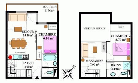 Rent in ski resort 3 room duplex apartment 8 people (337) - Résidence la Combe II - Aussois - Plan