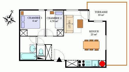 Rent in ski resort 3 room apartment 6 people (407) - Résidence la Combe III - Aussois - Plan