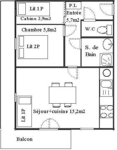 Wynajem na narty Apartament 2 pokojowy kabina 4 osób (114) - Résidence Le Genevray - Aussois - Plan