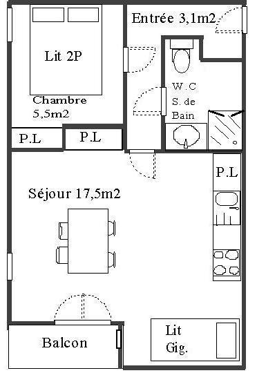 Аренда на лыжном курорте Апартаменты 2 комнат 4 чел. (127) - Résidence Les Fleurs - Aussois - план