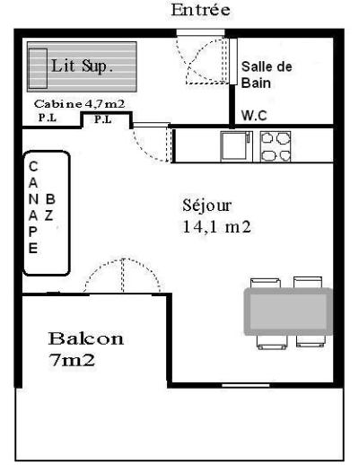 Wynajem na narty Studio z alkową 3 osoby (STS15) - Résidence St Sébastien 1 - Aussois - Plan