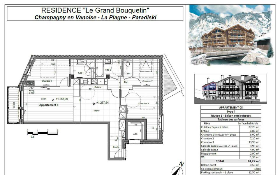 Skiverleih 4-Zimmer-Appartment für 8 Personen (08P) - Résidence le Grand Bouquetin - Champagny-en-Vanoise - Plan