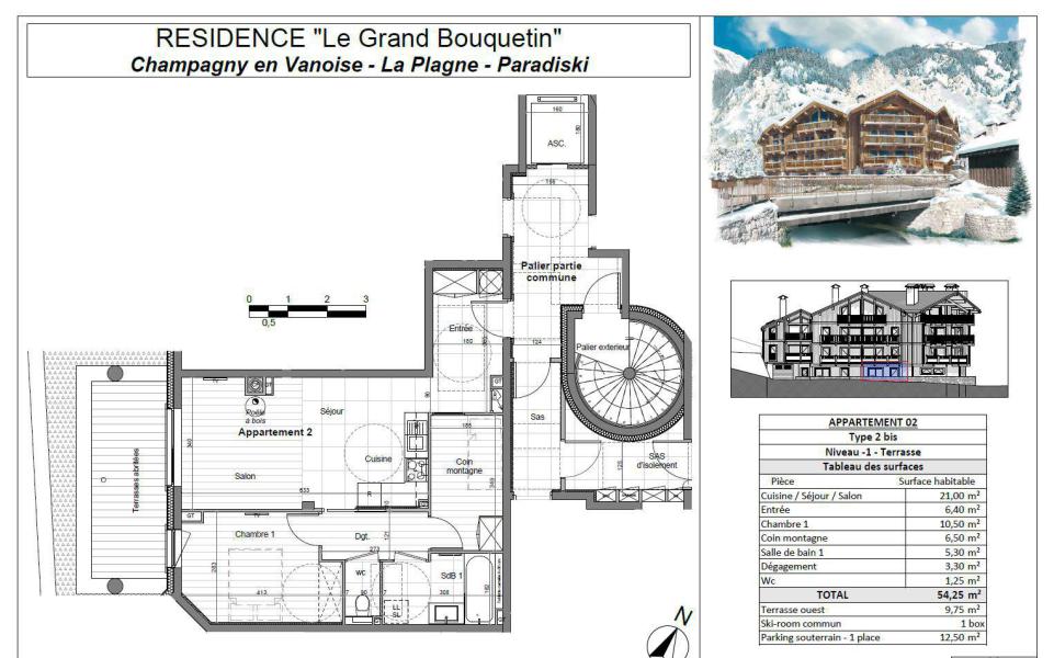 Location au ski Appartement 2 pièces coin montagne 6 personnes (02P) - Résidence le Grand Bouquetin - Champagny-en-Vanoise - Plan