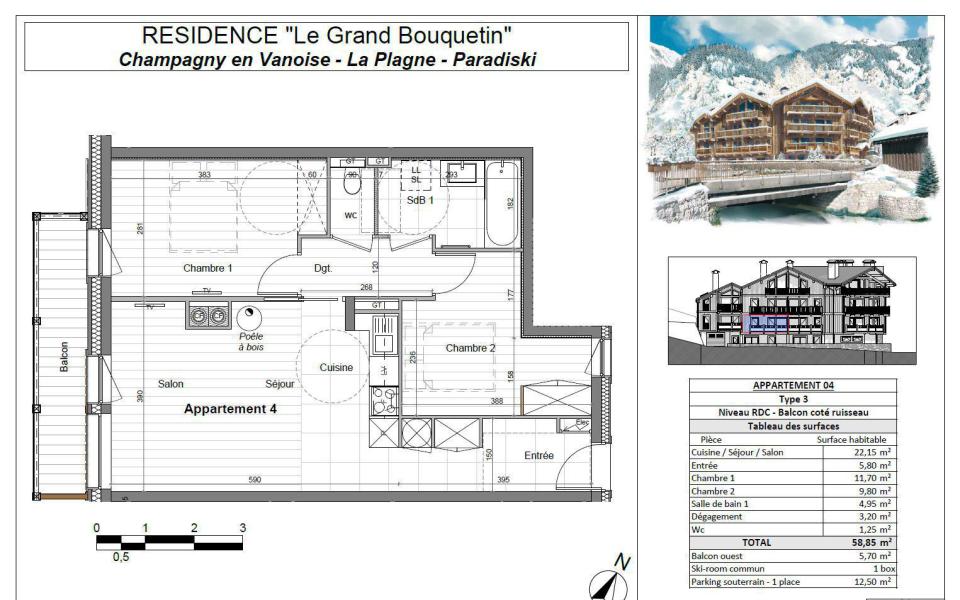 Wynajem na narty Apartament 3 pokojowy 6 osób (04P) - Résidence le Grand Bouquetin - Champagny-en-Vanoise