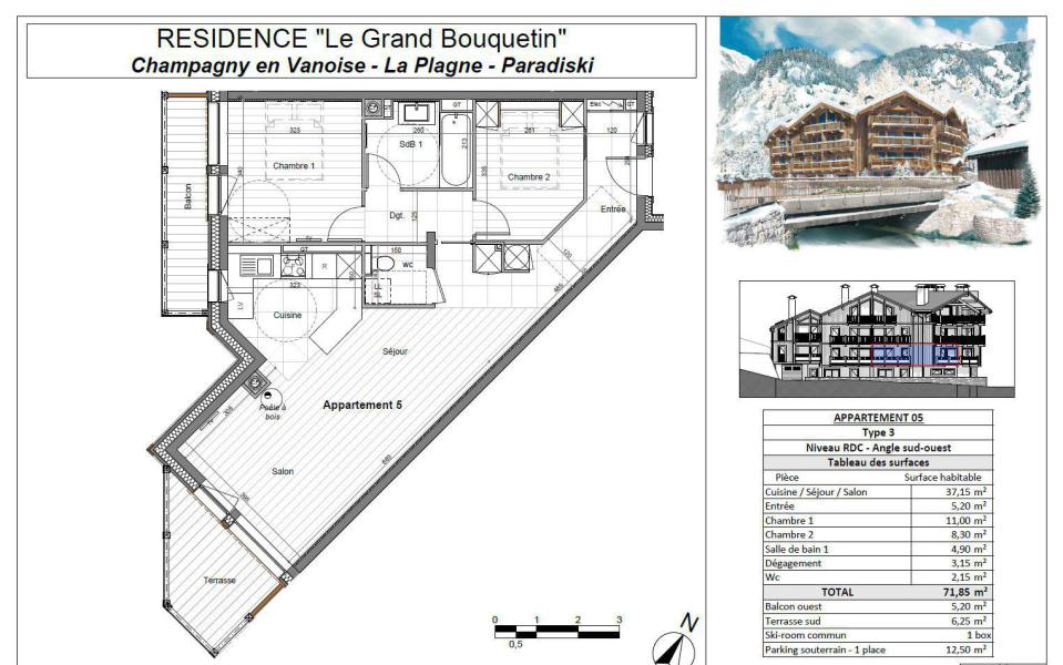 Wynajem na narty Apartament 3 pokojowy 6 osób (05P) - Résidence le Grand Bouquetin - Champagny-en-Vanoise