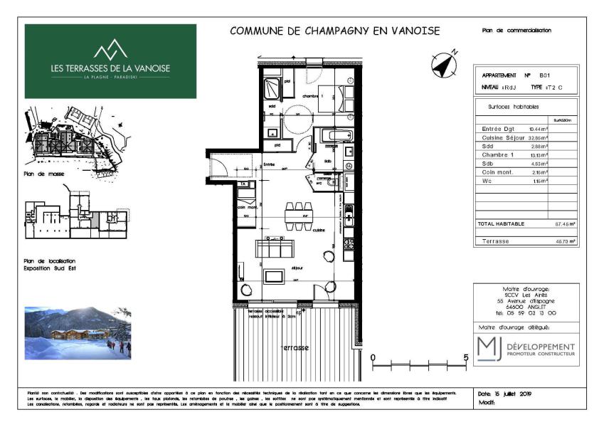 Ski verhuur Appartement 2 kabine kamers 4 personen (B01) - Résidence les Terrasses de la Vanoise - Champagny-en-Vanoise - Kaart