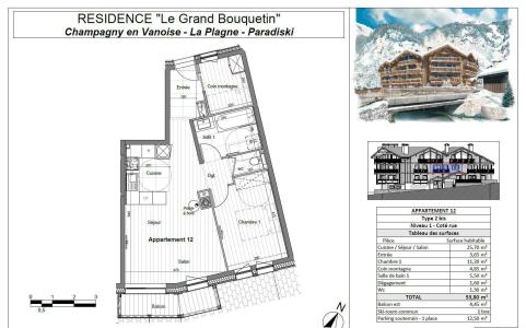 Wynajem na narty Apartament 2 pokojowy z alkową 6 osób (12P) - Résidence le Grand Bouquetin - Champagny-en-Vanoise - Plan