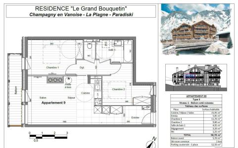 Wynajem na narty Apartament 3 pokojowy 6 osób (09P) - Résidence le Grand Bouquetin - Champagny-en-Vanoise - Plan
