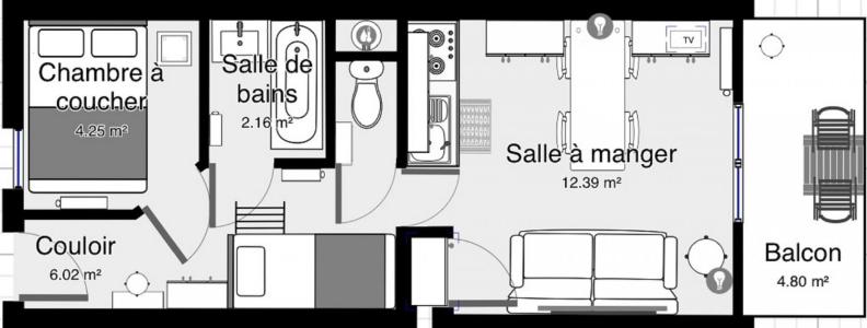 Rent in ski resort 2 room apartment sleeping corner 4 people (B27) - Résidence les Biches - Châtel - Plan
