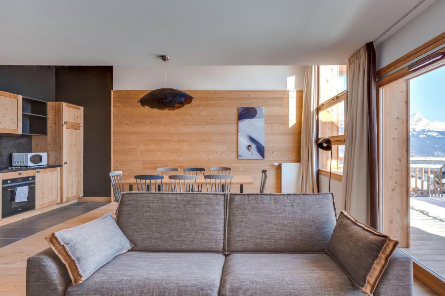 Skiverleih Doppelchalethälfte 4 Zimmer für 8 Personen (triplex) - Résidence les Fermes du Mont Blanc - Combloux - Wohnzimmer