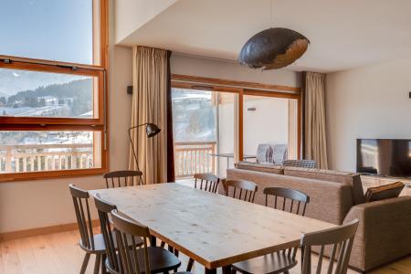Skiverleih Doppelchalethälfte 4 Zimmer für 8 Personen (triplex) - Résidence les Fermes du Mont Blanc - Combloux - Essbereich