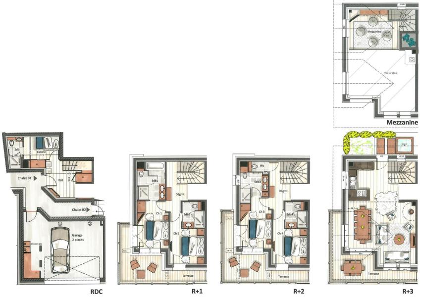 Rent in ski resort 6 room semi-detached chalet 8-10 people (Allnatt) - Canyon Lodge - Courchevel - Plan