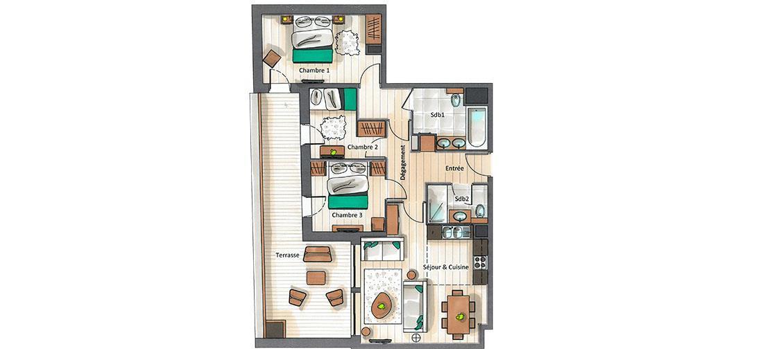 Soggiorno sugli sci Appartamento 3 stanze con cabina per 4-6 persone (C02) - Keystone Lodge - Courchevel - Mappa