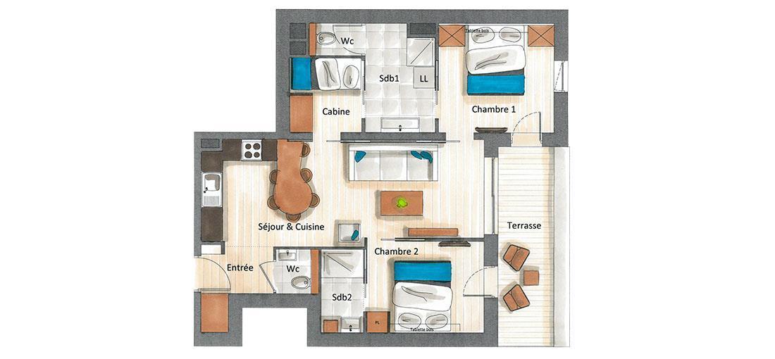 Location au ski Appartement 3 pièces cabine 4-6 personnes (C03) - Keystone Lodge - Courchevel - Plan