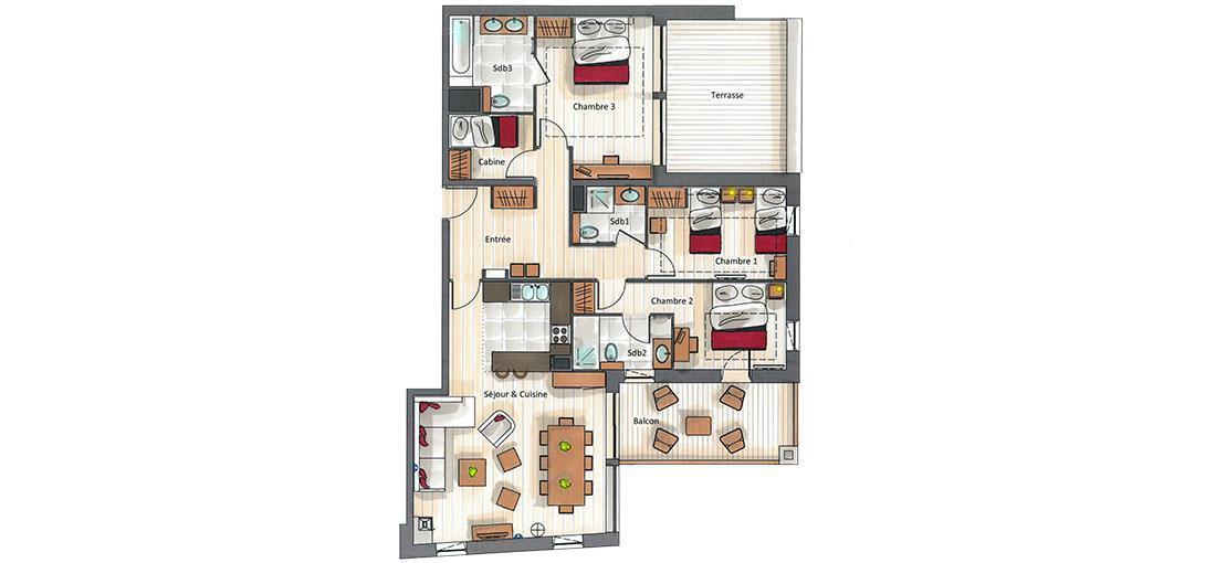 Soggiorno sugli sci Appartamento 4 stanze con cabina per 6-8 persone (C04) - Keystone Lodge - Courchevel - Mappa