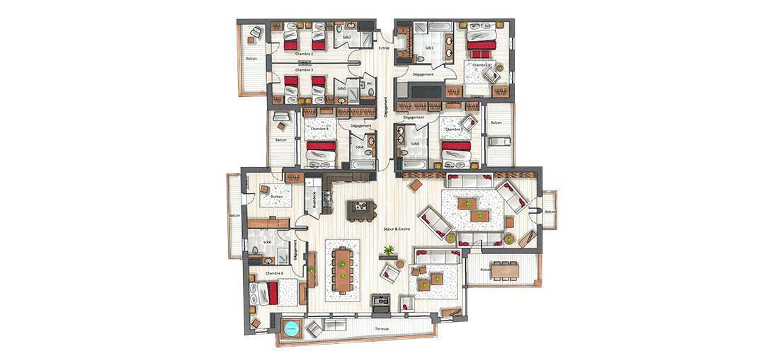 Location au ski Appartement 7 pièces 12 personnes (C09) - Keystone Lodge - Courchevel - Plan