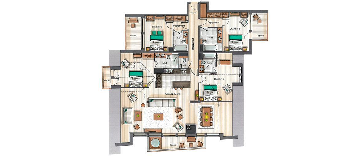 Rent in ski resort 5 room apartment 8 people (C15) - Keystone Lodge - Courchevel - Plan