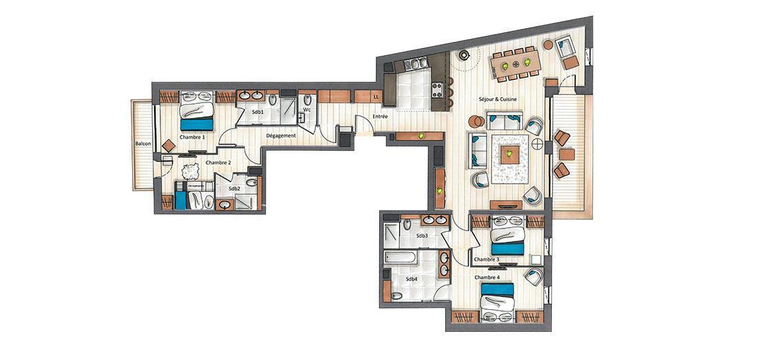 Location au ski Appartement 5 pièces 7-9 personnes (C17) - Keystone Lodge - Courchevel - Plan