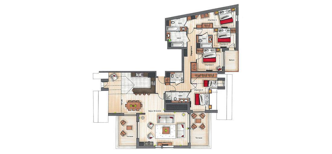 Rent in ski resort 5 room apartment 9 people (C18) - Keystone Lodge - Courchevel - Plan