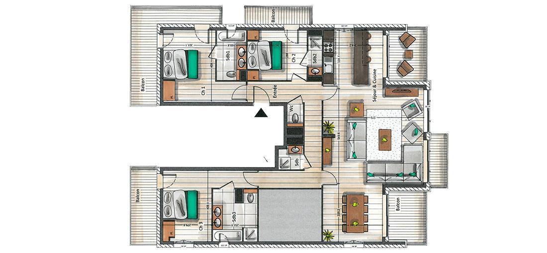 Wynajem na narty Apartament 4 pokojowy 6 osób (B21-22) - La Résidence Aspen Lodge - Courchevel - Plan