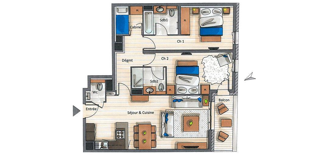 Location au ski Appartement 3 pièces cabine 4-6 personnes (A05) - Le C - Courchevel - Plan