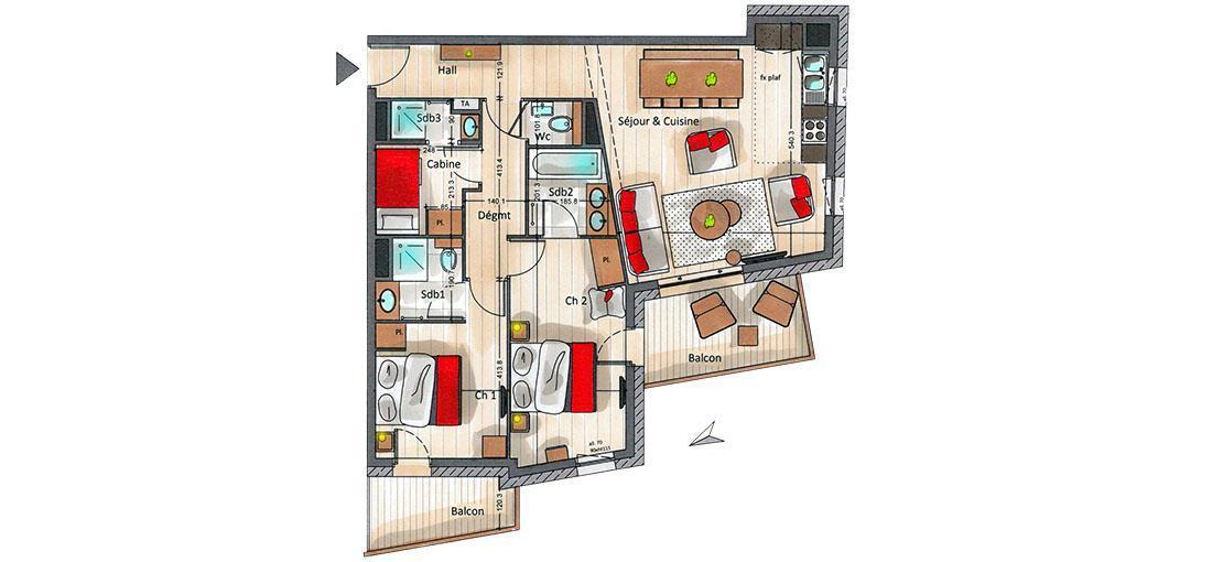 Ski verhuur Appartement 3 kabine kamers 4-6 personen (A02) - Le C - Courchevel - Kaart