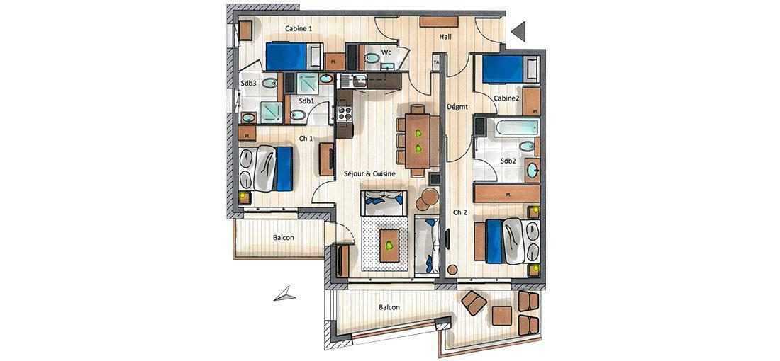 Location au ski Appartement 4 pièces cabine 6-8 personnes (A03) - Le C - Courchevel - Plan