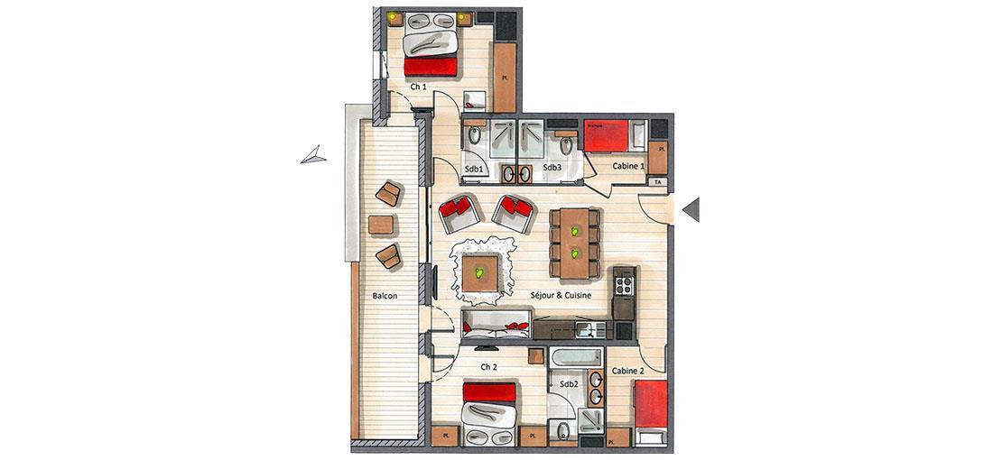 Alquiler al esquí Apartamento 4 piezas cabina para 6-8 personas (A08) - Le C - Courchevel - Plano