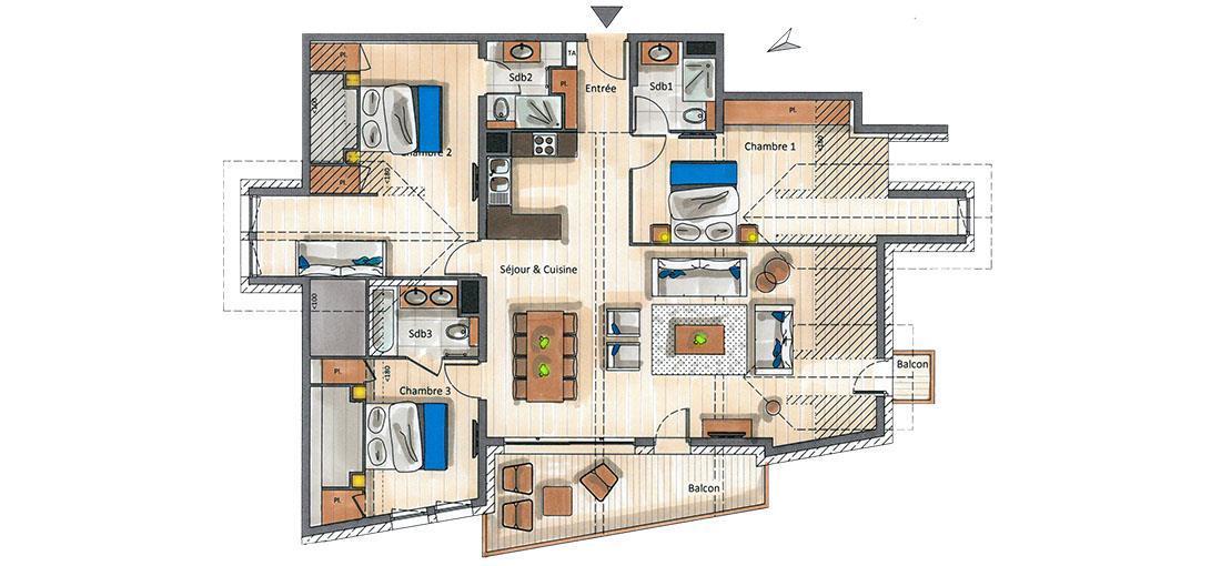 Ski verhuur Appartement 4 kamers 7 personen (A09) - Le C - Courchevel - Kaart