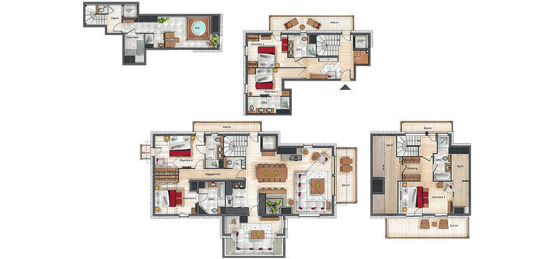 Location au ski Appartement triplex 6 pièces 10 personnes (Koh-I-Nor) - Le C - Courchevel - Plan